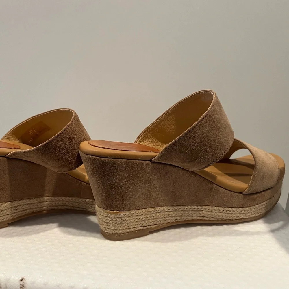 Matt Bernson 8 Icaria Platform Wedge Espadrilles in Tan Suede EUC Made In Spain